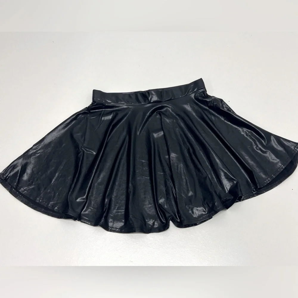 Women's Metallic Skirt Ballet Dance Disco Pleather Skater Holographic Skirt - L